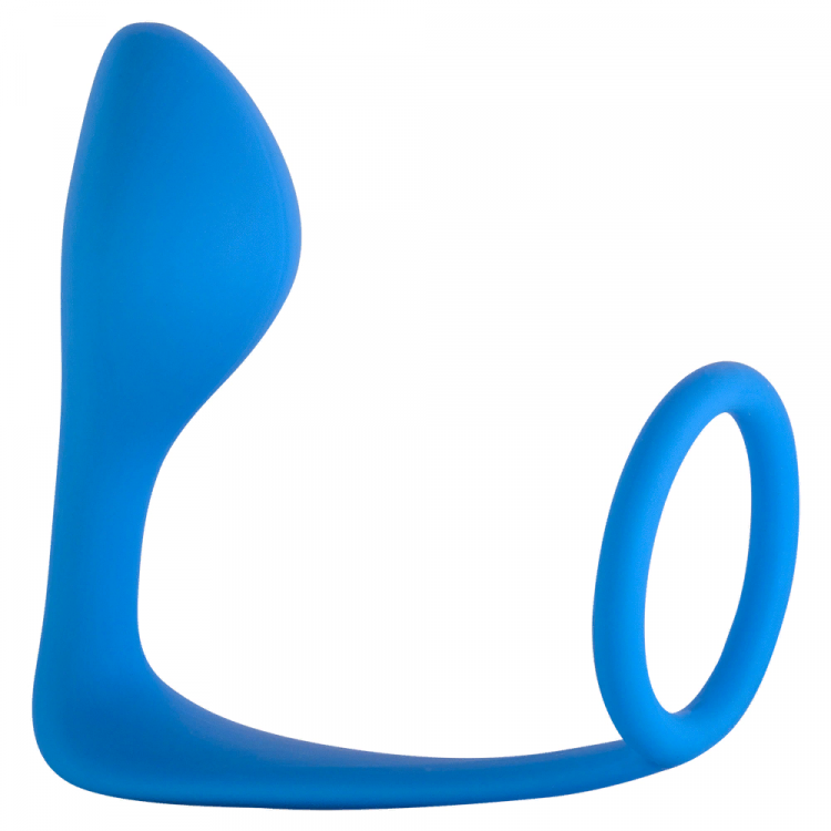 Мужской анальный стимулятор с кольцом на пенис Button Anal Plug Blue