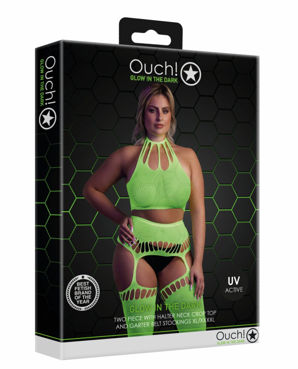 Топ в комлекте с чулками Two Piece with Crop Top and Stockings - Green - XL/XXXXL