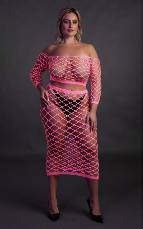 Топ с нижней юбкой Long Sleeve Crop Top and Long Skirt - Pink - XL/XXXXL