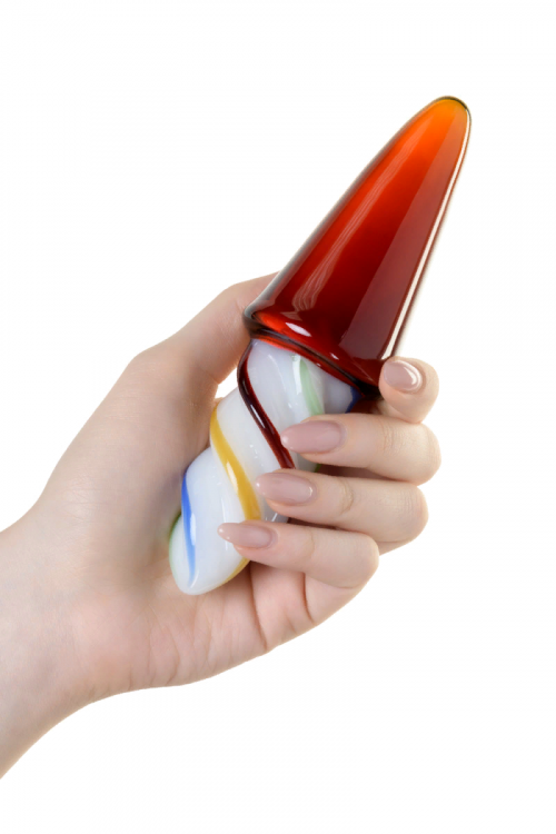Двусторонний фаллоимитатор Sexus Glass, стекло, янтарно-разноцветный, 16 см