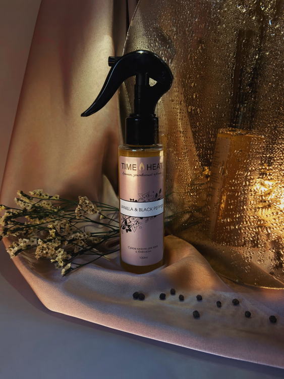 Натуральное масло для тела с блеском TIME HEAT Vanilla & black pepper, 100 мл