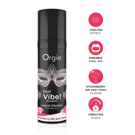 Съедобный гель с вибрацией Орджи Дуал Вайб, вкус коктейля Клубничный джин и тоник,15мл,Португалия